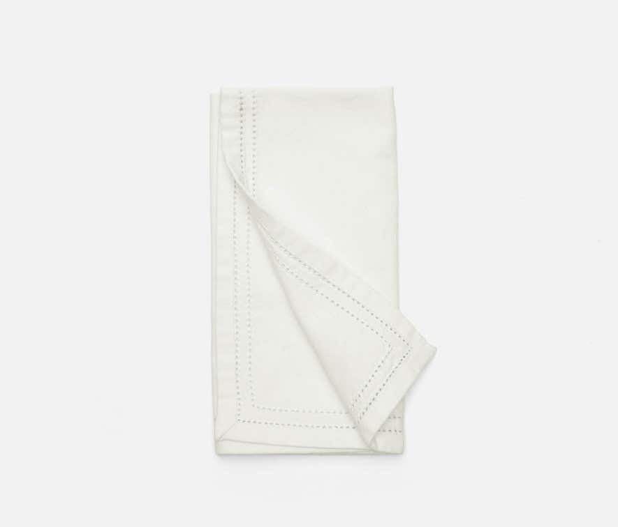 Ivory Double Eyelet Napkin Cotton Canvas 20 x 20, Blue Pheasant - Set of 4