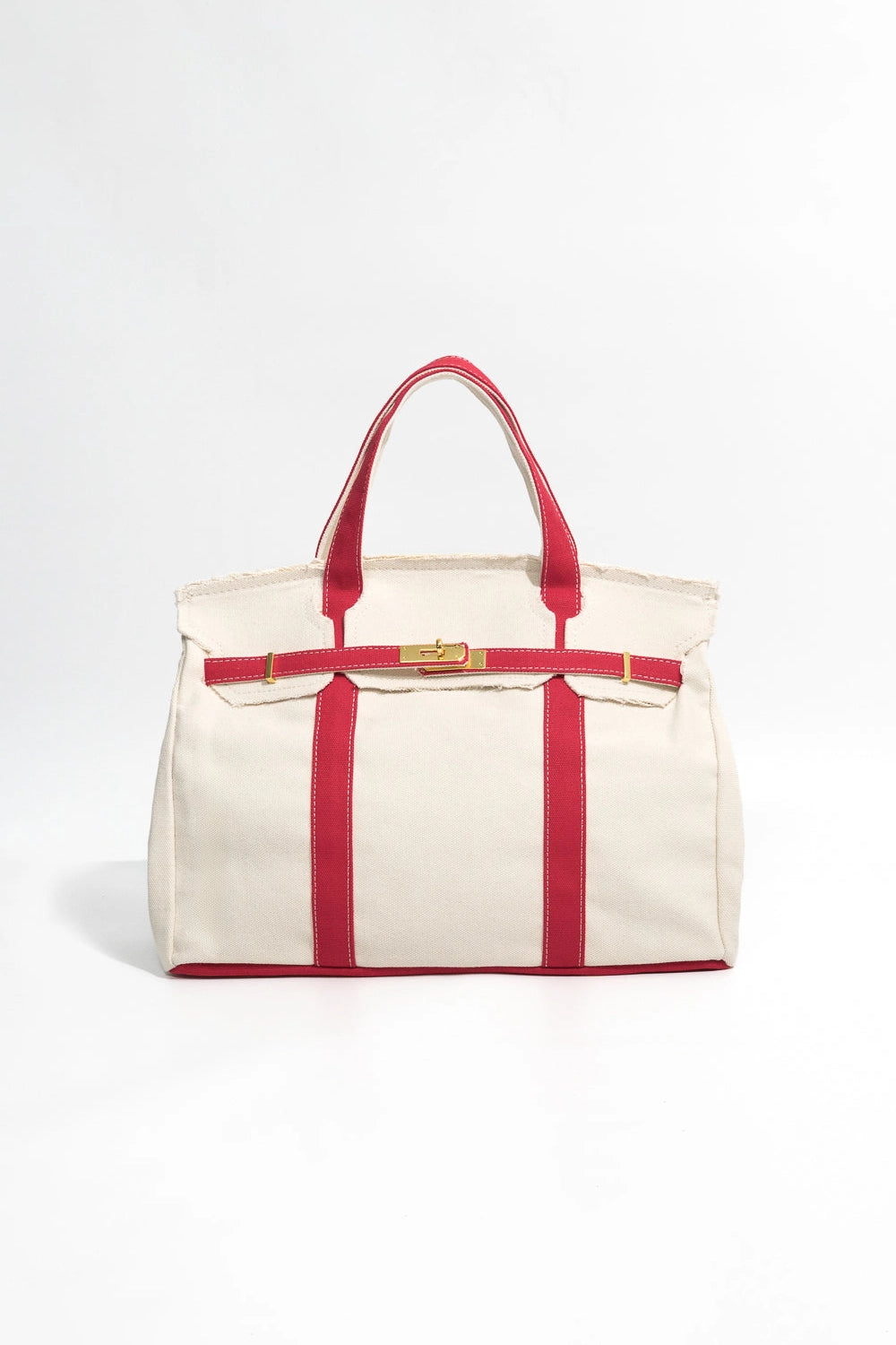 Canvas Tote Bag w/ Gold Hardware - "Boatkin" in Red