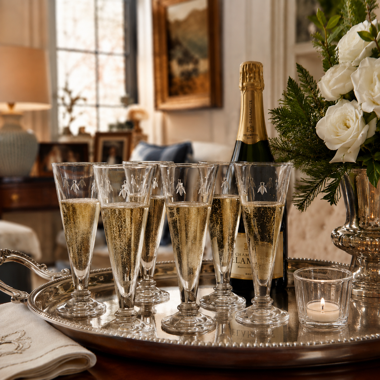 Champagne Flutes, La Rochère Provencal Bee - Set of 6