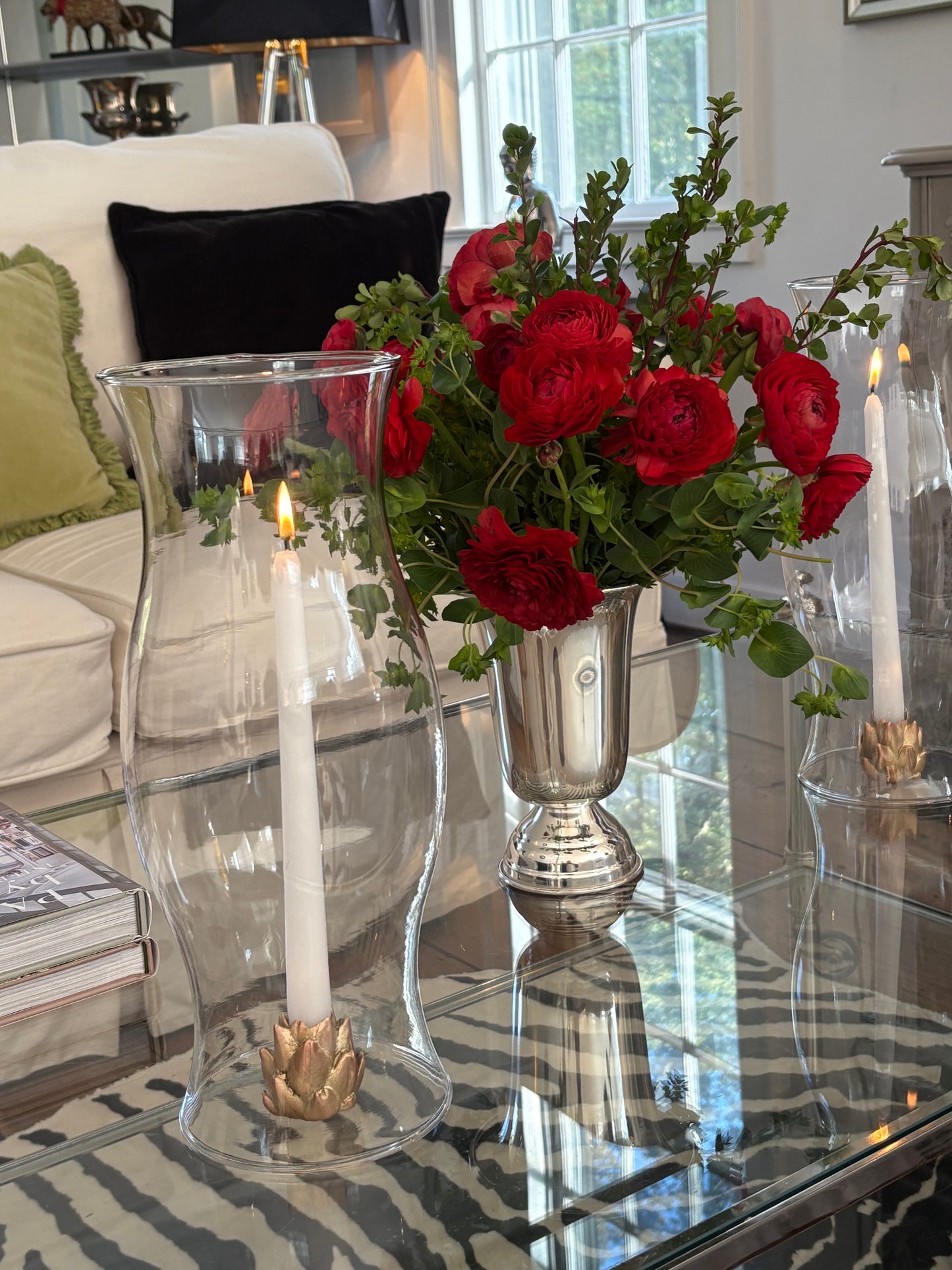 Golden Artichoke Candle Stick Holders/Grand Hurricane Tall
- Set of 2