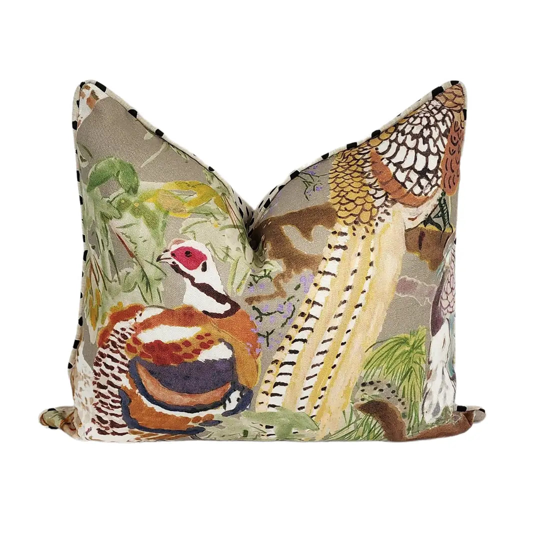 Game Birds By Lee Jofa with Animal Print Back Pillow