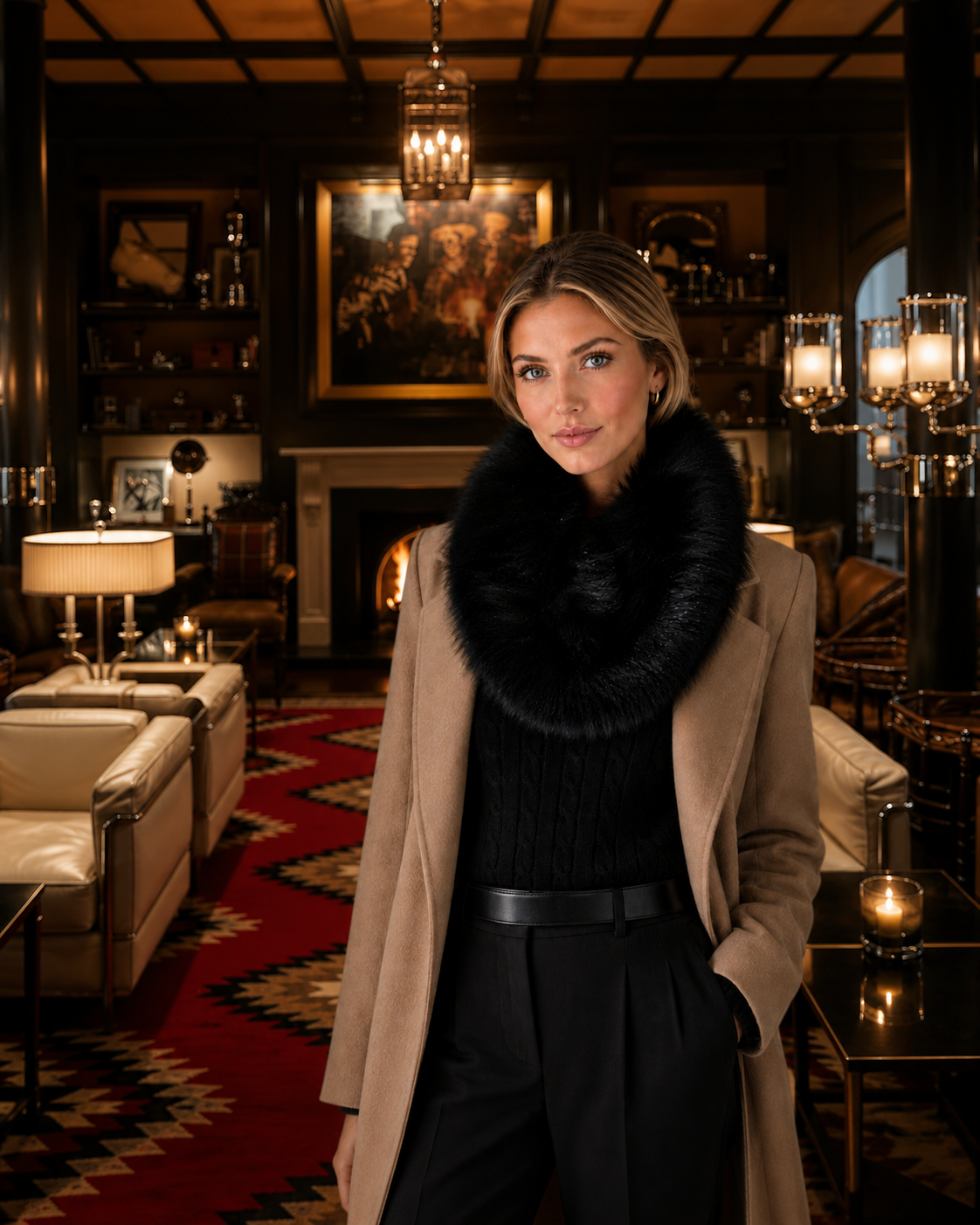 Black Fox Fur Knit Neck Loop by Surell