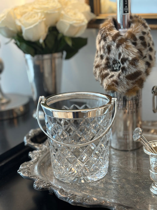 Hôtel Silver - Vintage Cut Glass Ice Bucket With Silver Rim & Handle