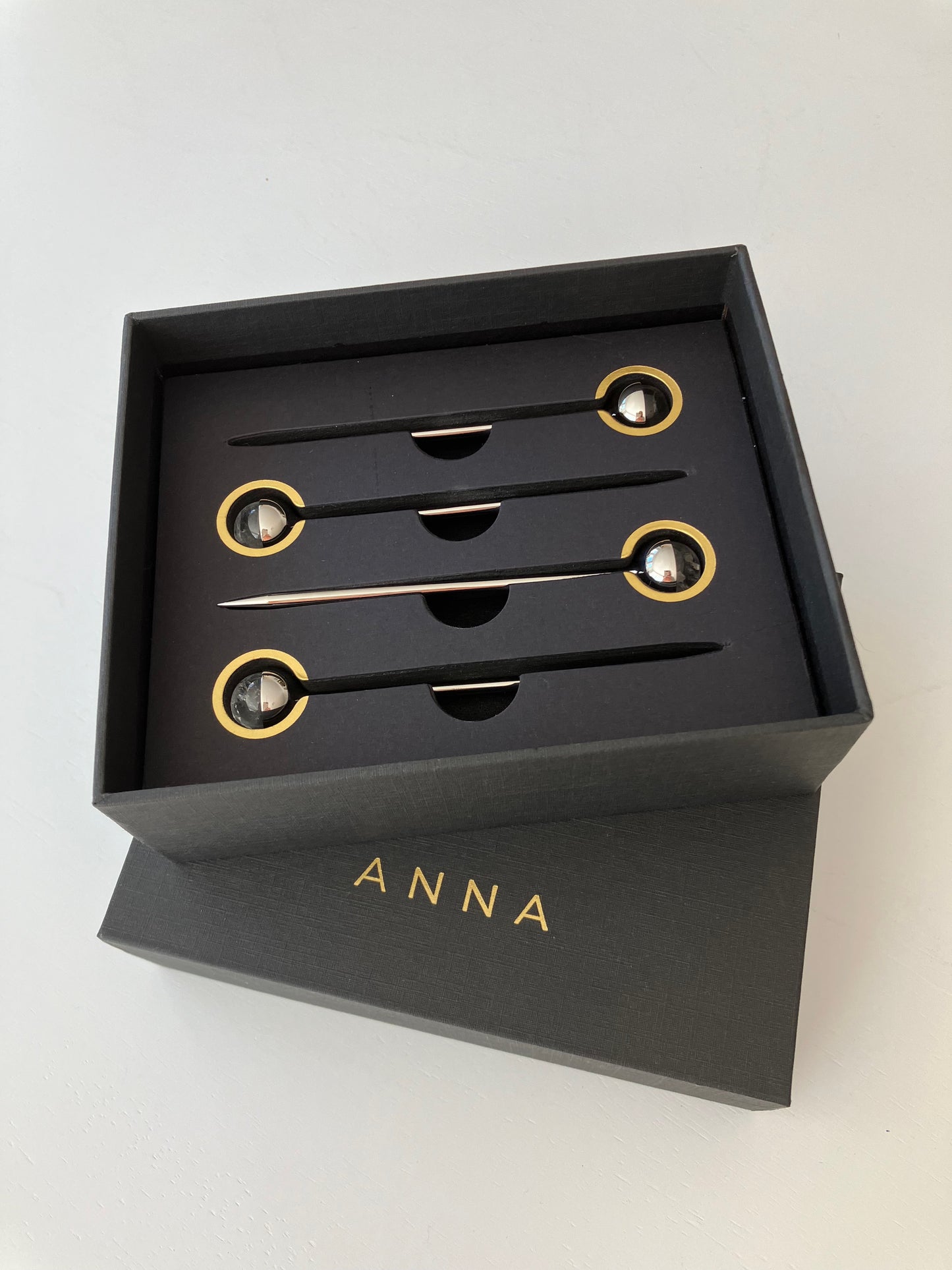 Anna New York Hospitality Cocktail Picks, Crystal & Silver, Set of 4