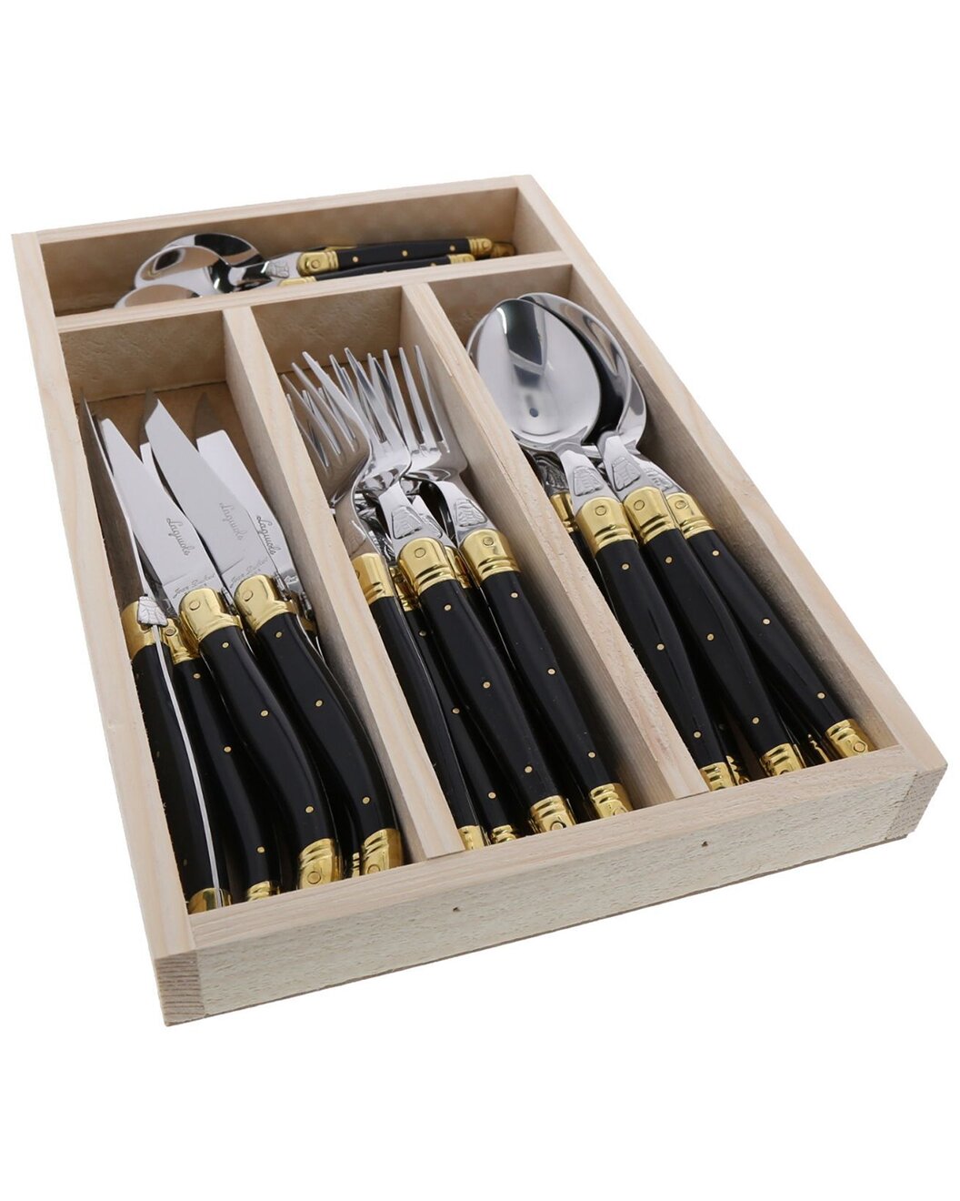Laguiole Jean Dubost 24-Piece Everyday Flatware Set in Black & Brass