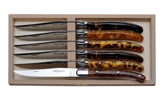 Laguiole Jean Dubost 6 Steak Knives Acrylic Tortoiseshell Handles