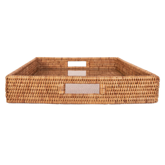 Wauwinet Rattan Square Tray With Glass Insert