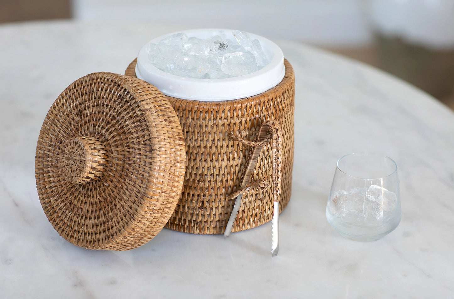 Wauwinet Rattan Ice Bucket with Tongs
