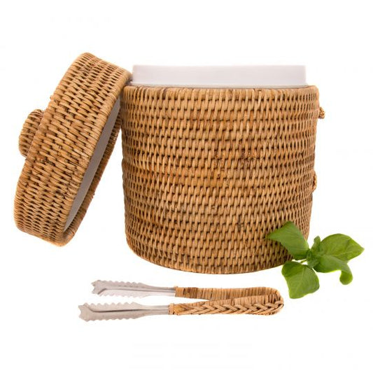 Wauwinet Rattan Ice Bucket with Tongs