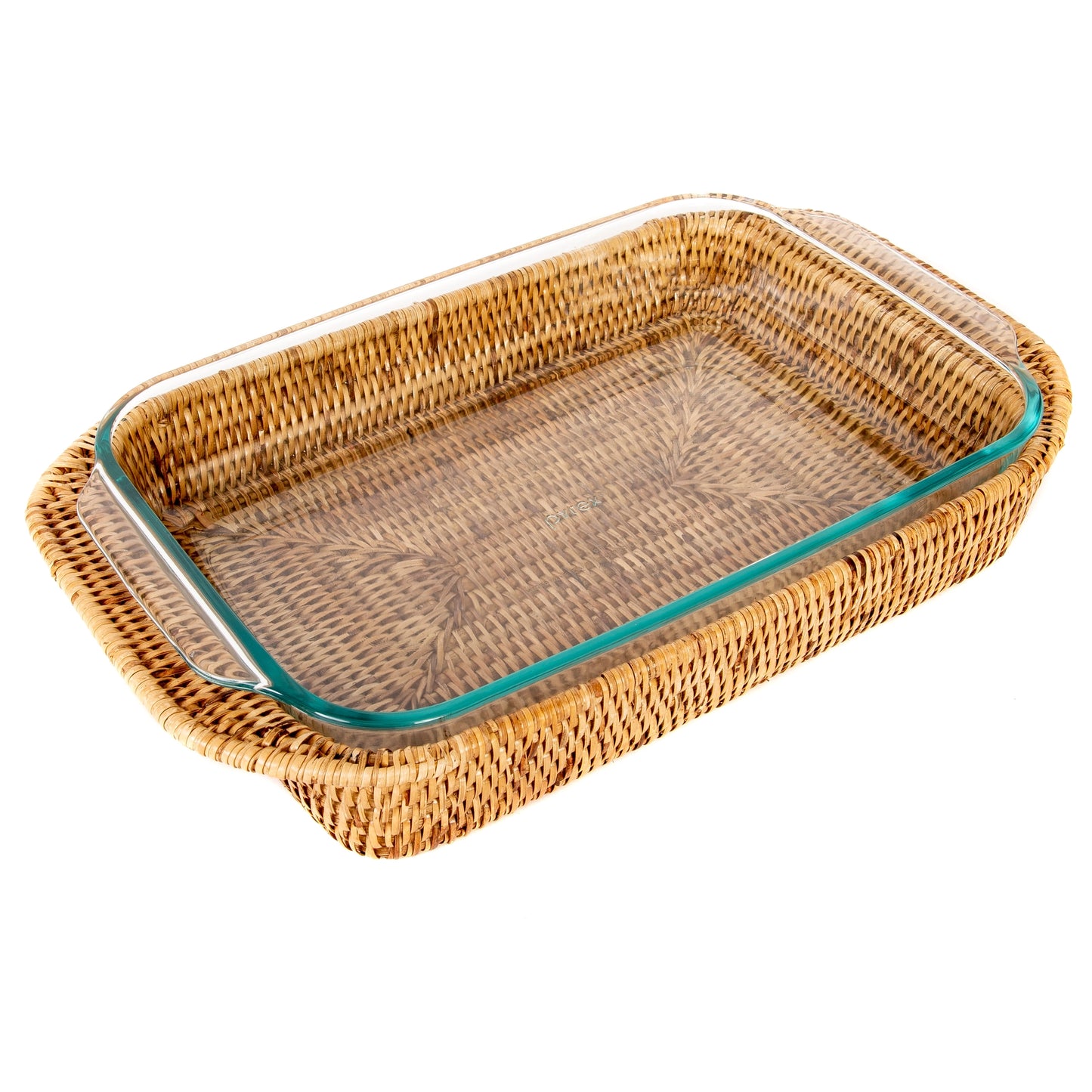Wauwinet Rattan Rectangular Baker Basket with Glass Insert - 13"