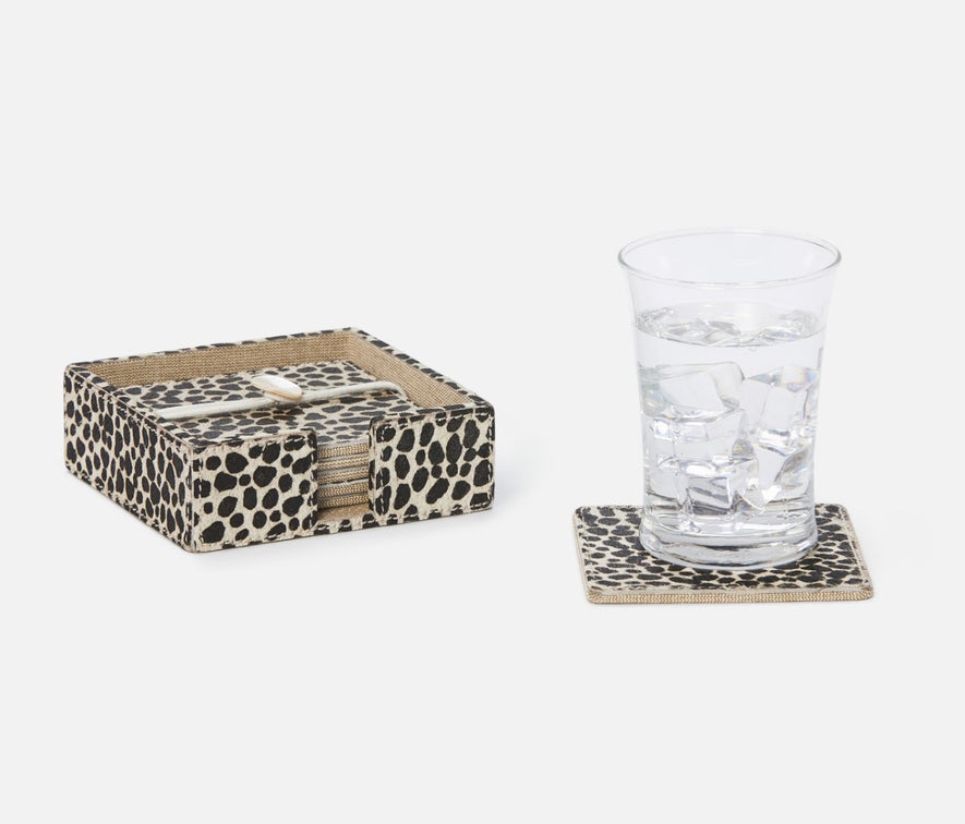 Bandar Cheetah Print Coasters, Blue Pheasant - Set of 6
