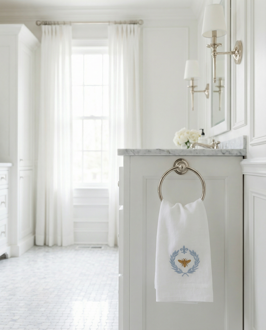 Fleur-De-Lis Bee Linen Hand Towel/Napkin - Set of 2
