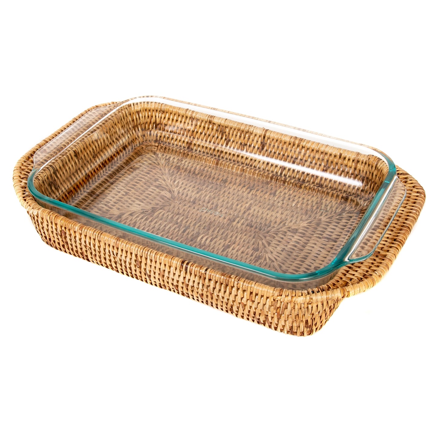 Wauwinet Rattan Rectangular Baker Basket with Glass Insert - 13"