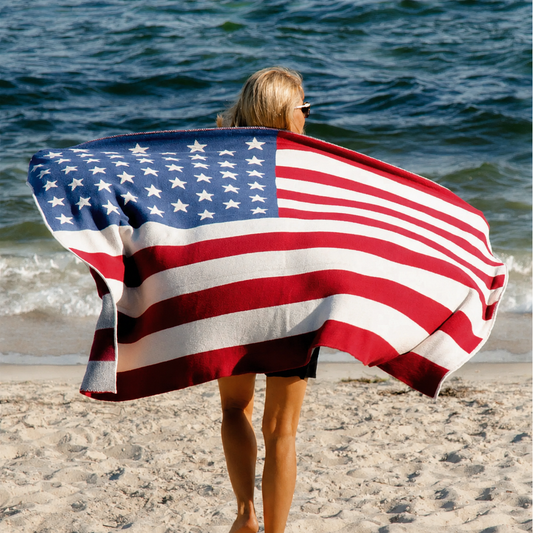 Cotton Sustainable Knit Throw Blanket - Vintage American Flag - Preorder