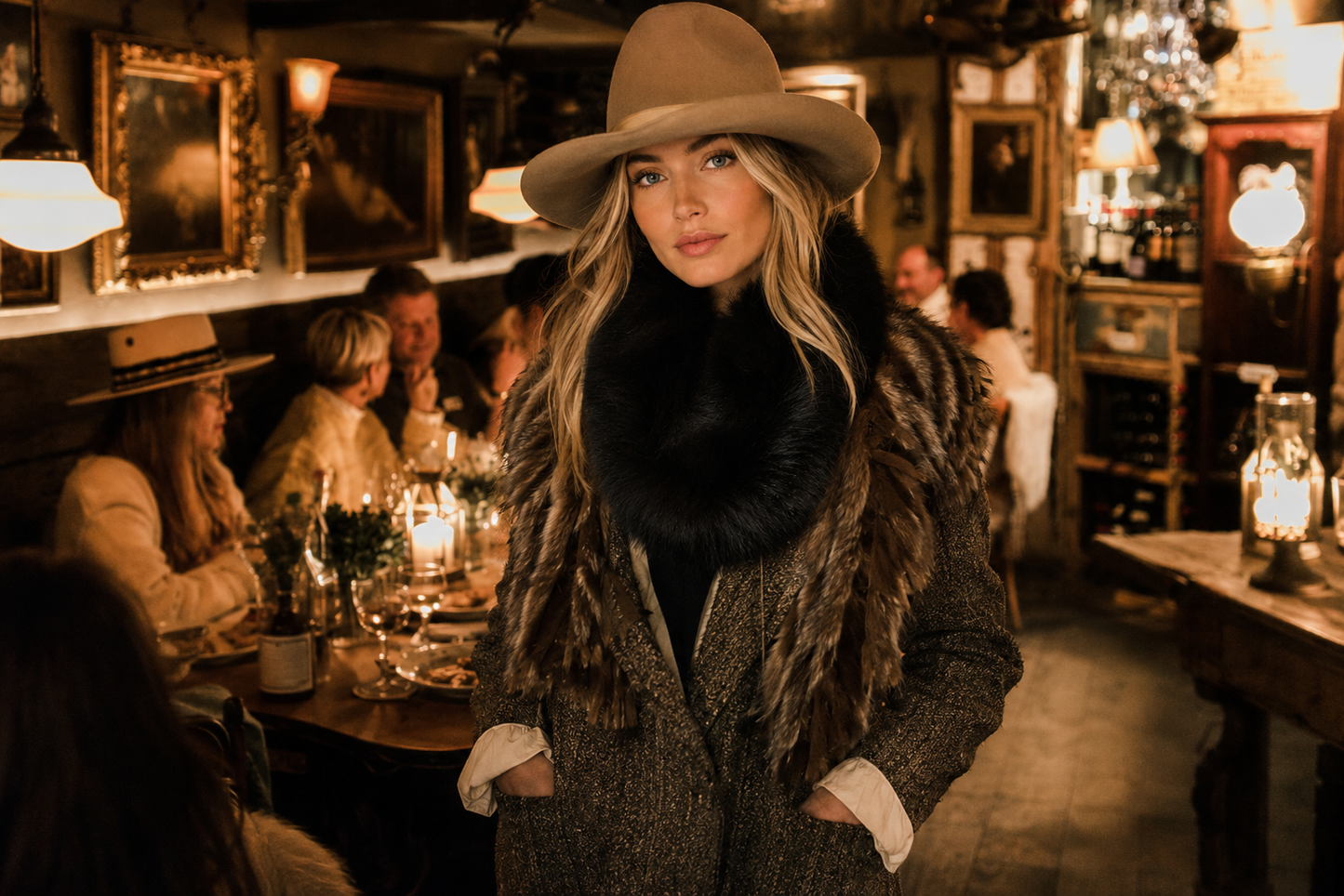 Black Fox Fur Knit Neck Loop by Surell