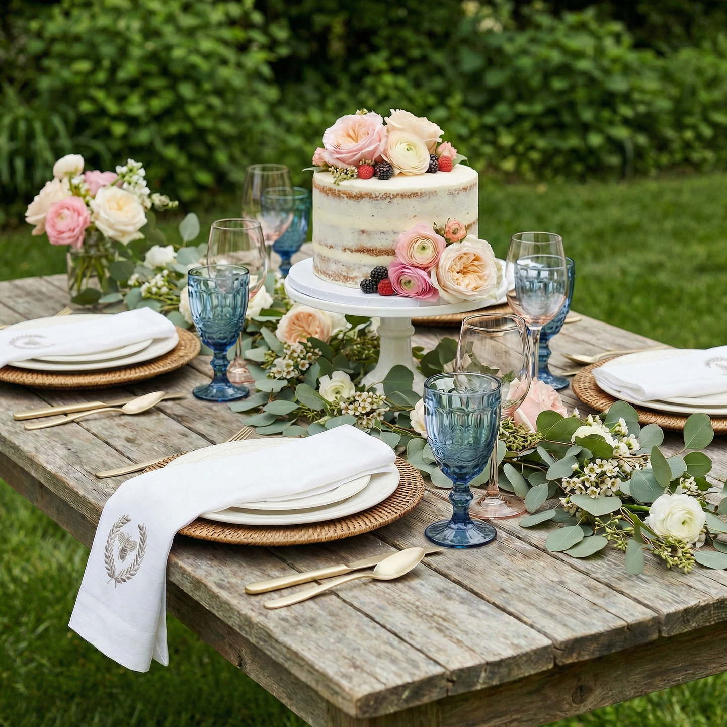 French Bee & Crest Linen Hand Towel/Napkin - Set of 2