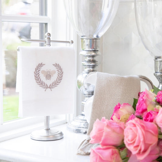 French Bee & Crest Linen Hand Towel - Set of 2