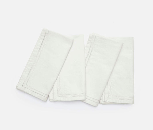 Ivory Double Eyelet Napkin Cotton Canvas 20 x 20, Blue Pheasant  - Set of 4