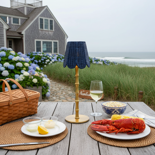 The Hinckley - Golden Bamboo Lamp with Rattan Shade