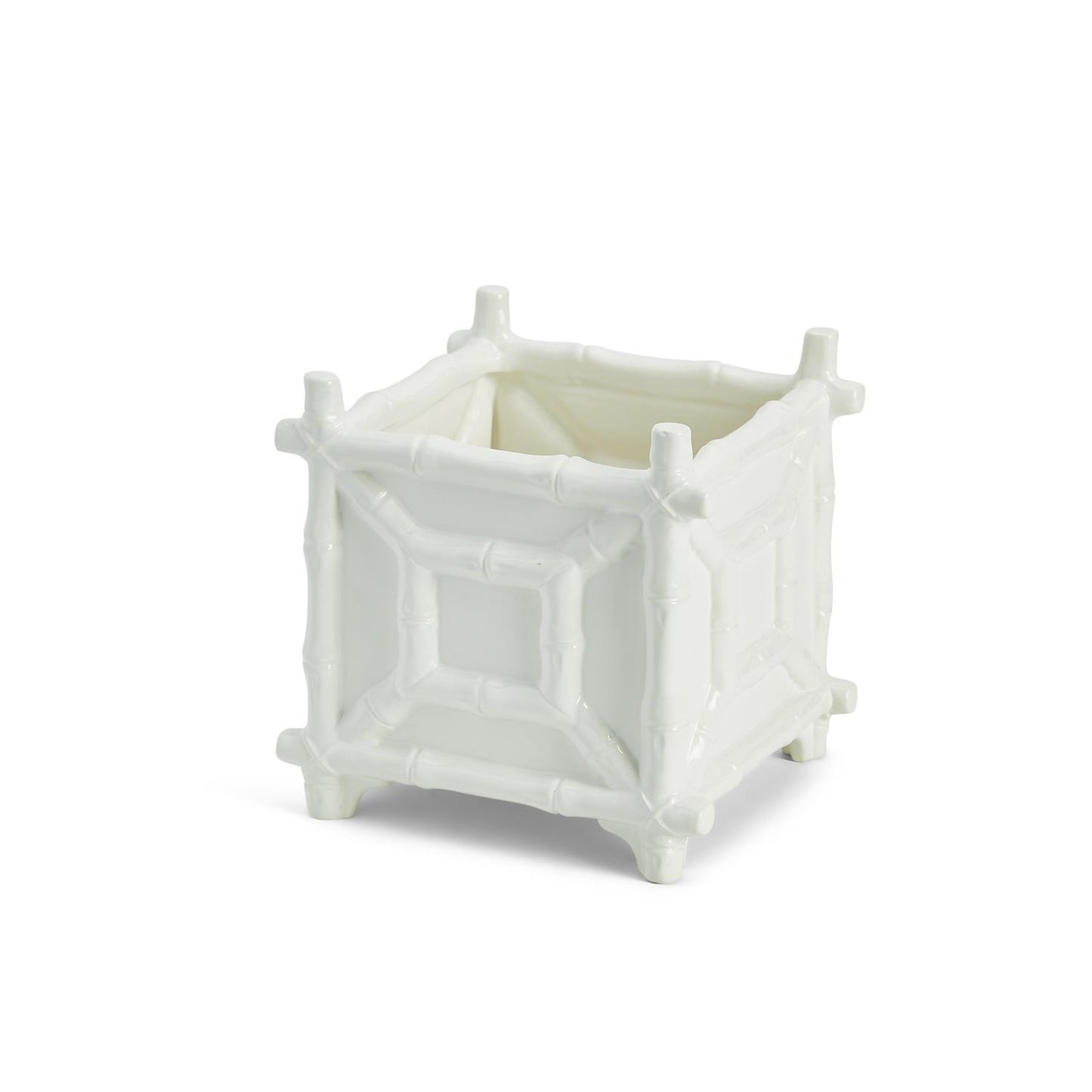 Chinoiserie Cachepot Glossy White Ceramic