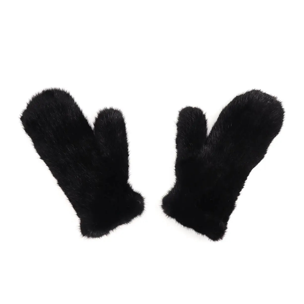 Black Mink Fur Mittens with Rope String by Surrell
