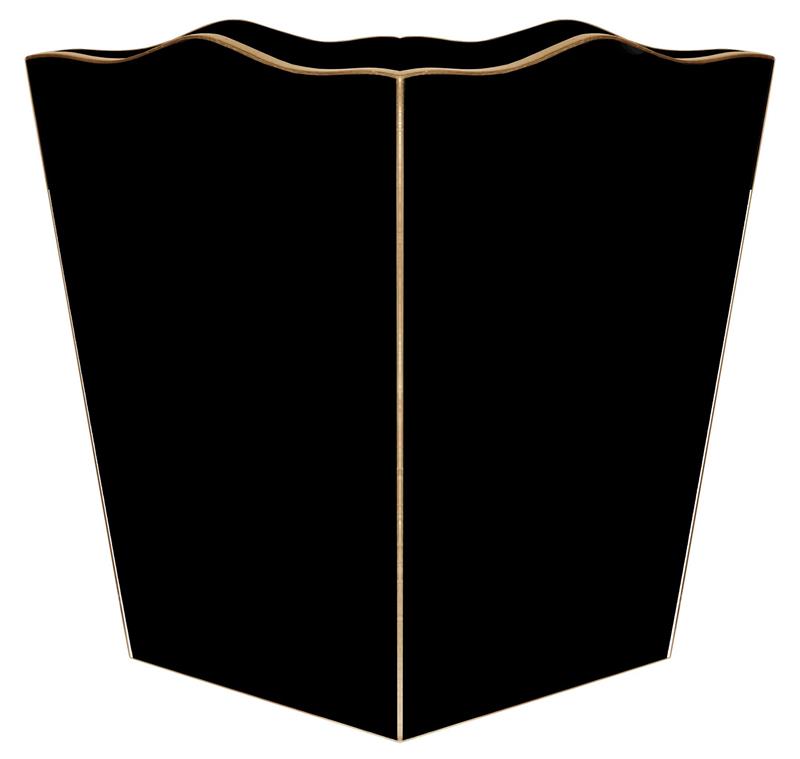 Black Wooden Waste Bin, Gold Scalloped Trim