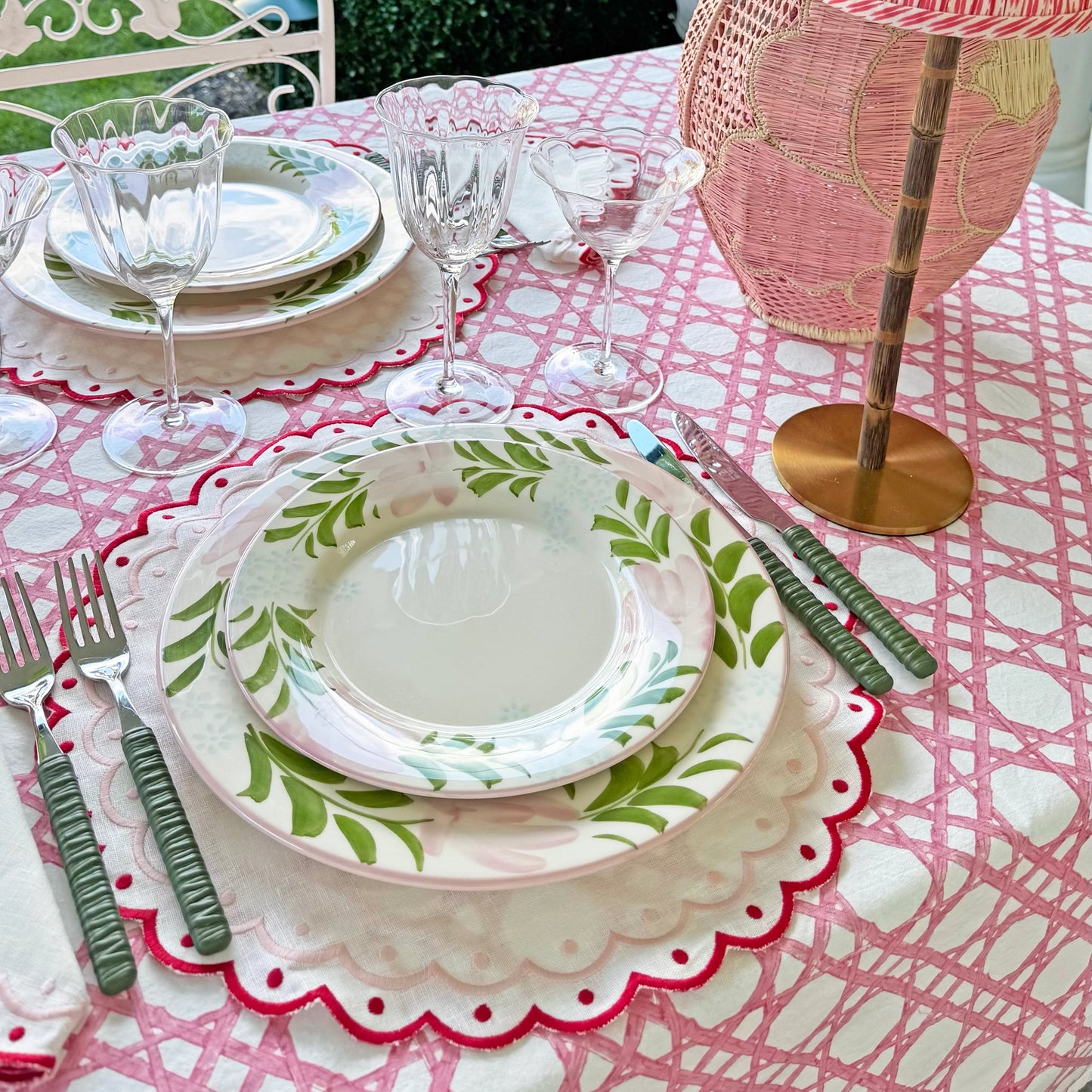 Bamboo Pink Trellis Tablecloth