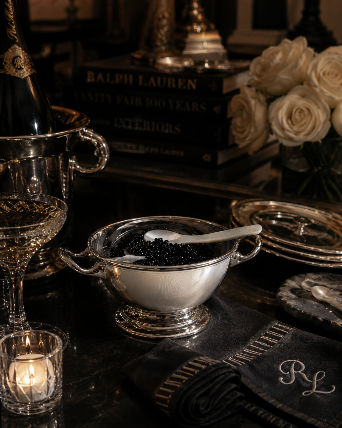 Hôtel Silver - Vintage Caviar Server with Mother of Pearl Spoons