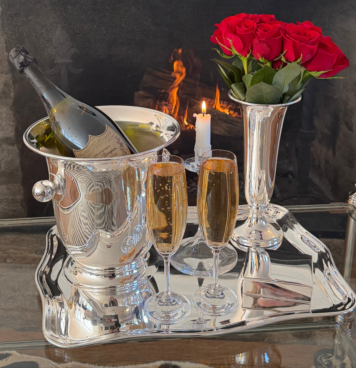 Hôtel Silver - Vintage Flared Champagne Bucket with Pedestal Base & Ball Handles