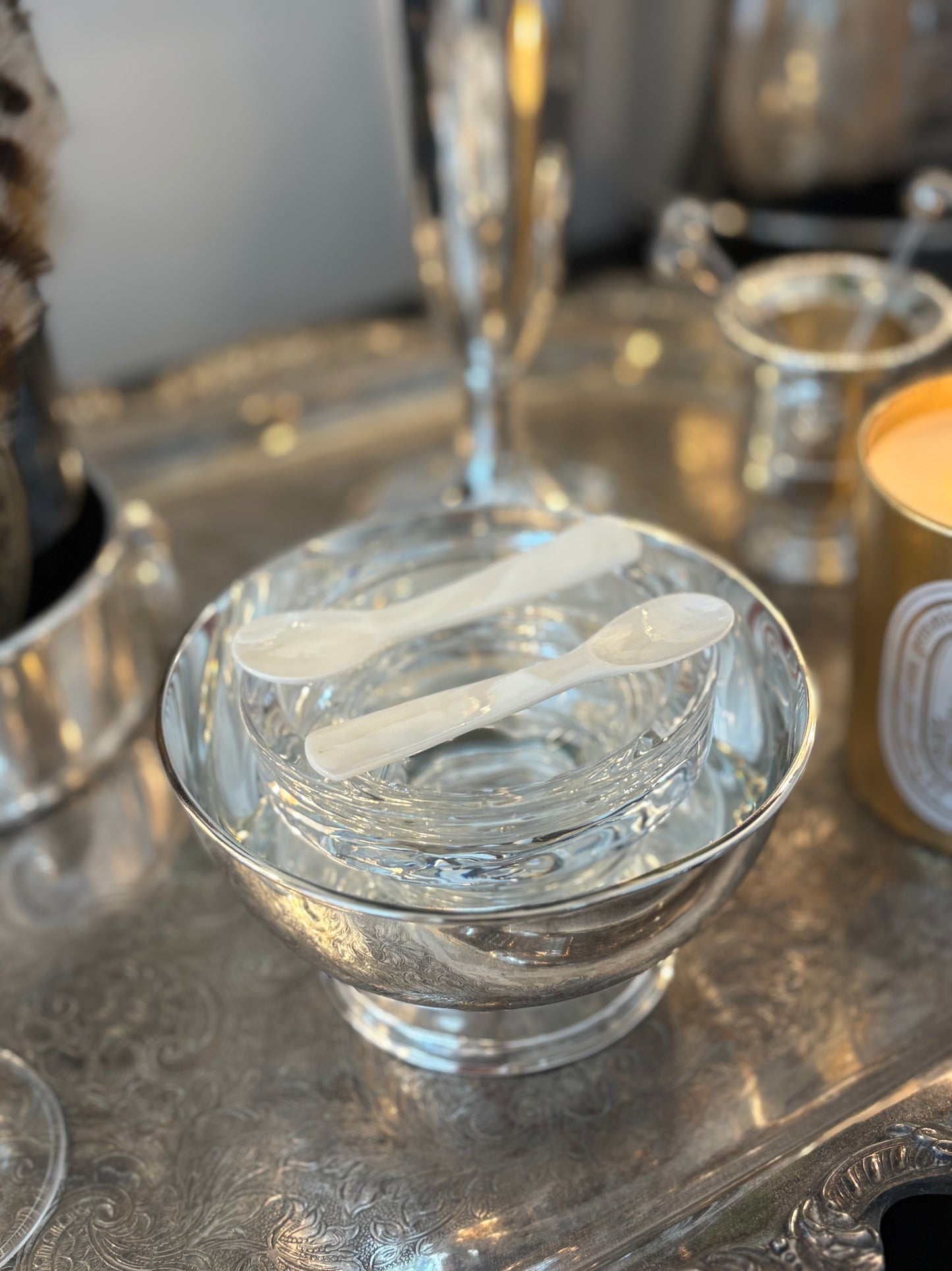 Hôtel Silver - Vintage Caviar Server with Mother of Pearl Spoons