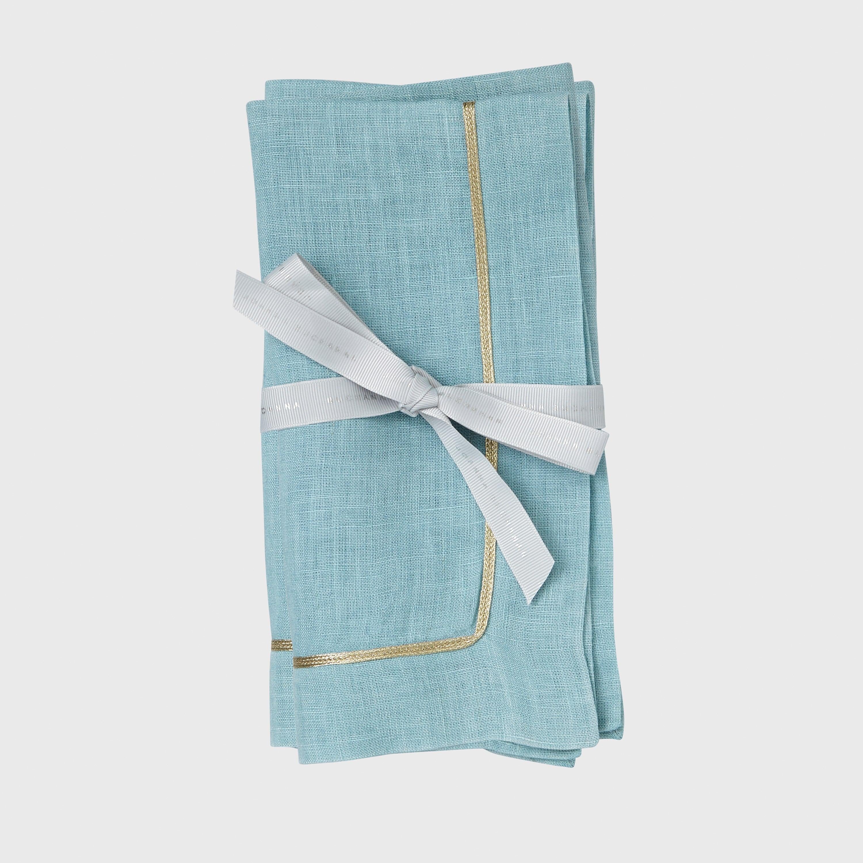 Gold Trim Dinner Napkins, Duck Egg Blue - Thumbnail 4