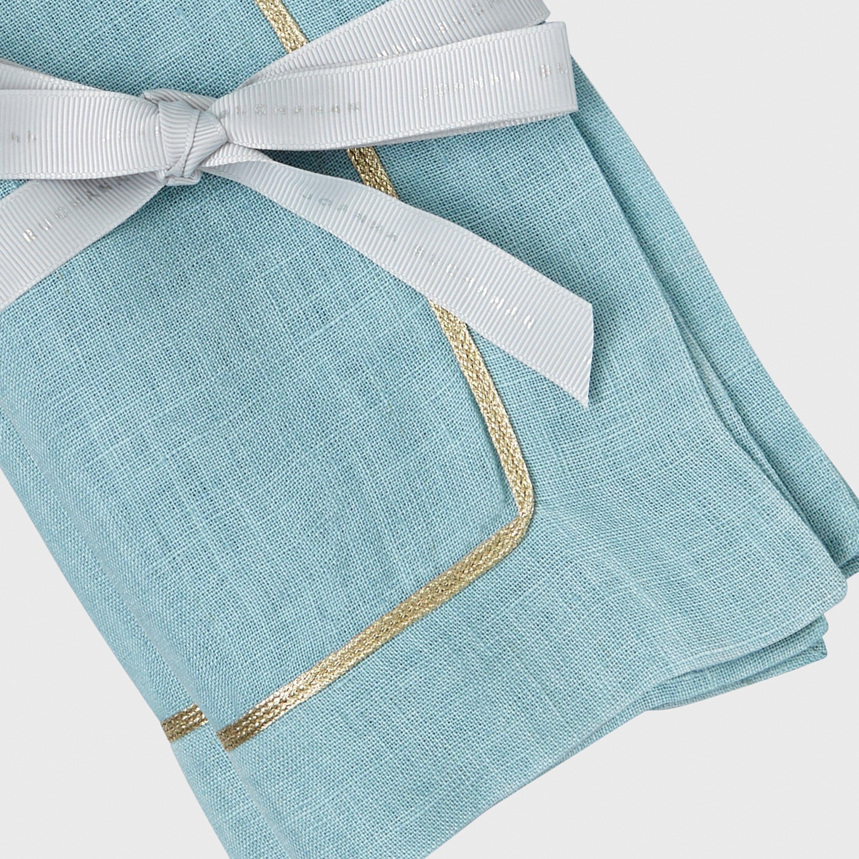 Gold Trim Dinner Napkins, Duck Egg Blue - Thumbnail 2