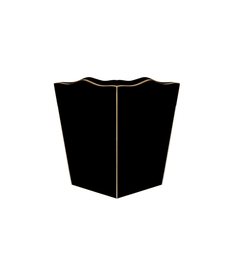 Black Wooden Waste Bin, Gold Scalloped Trim