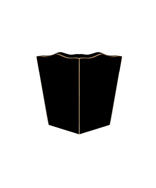 Black Wooden Waste Bin, Gold Scalloped Trim