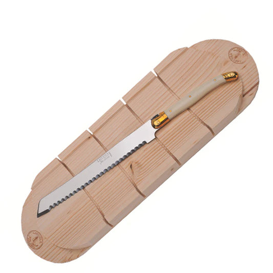 Laguiole Jean Dubost Bread Knife with Ivory Handle and Baguette Board