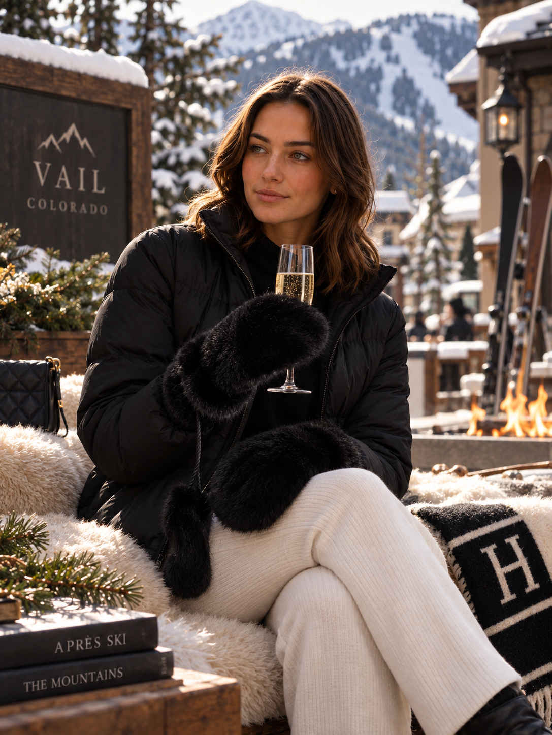 Black Mink Fur Mittens with Rope String by Surrell