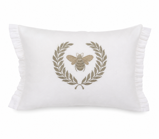 French Bee Décor Pillow - White Linen