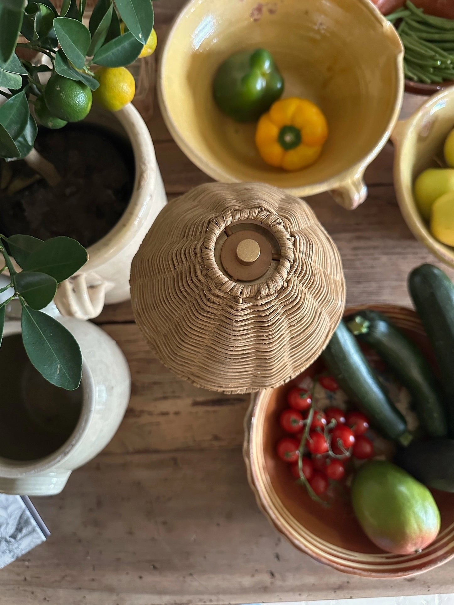Brass and Wicker Cordless French Bistro Lamp