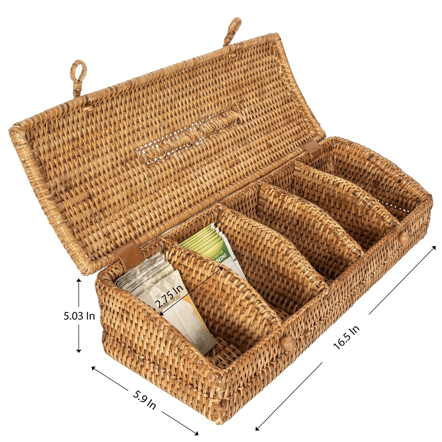 Wauwinet Rattan 5-Section Tea Box with Lid – Tea Organizer