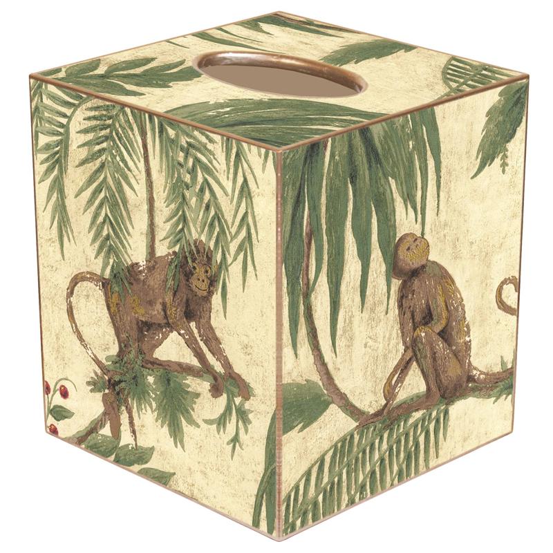 Monkey & Palms On Ivory Tin Tissue Box Cover