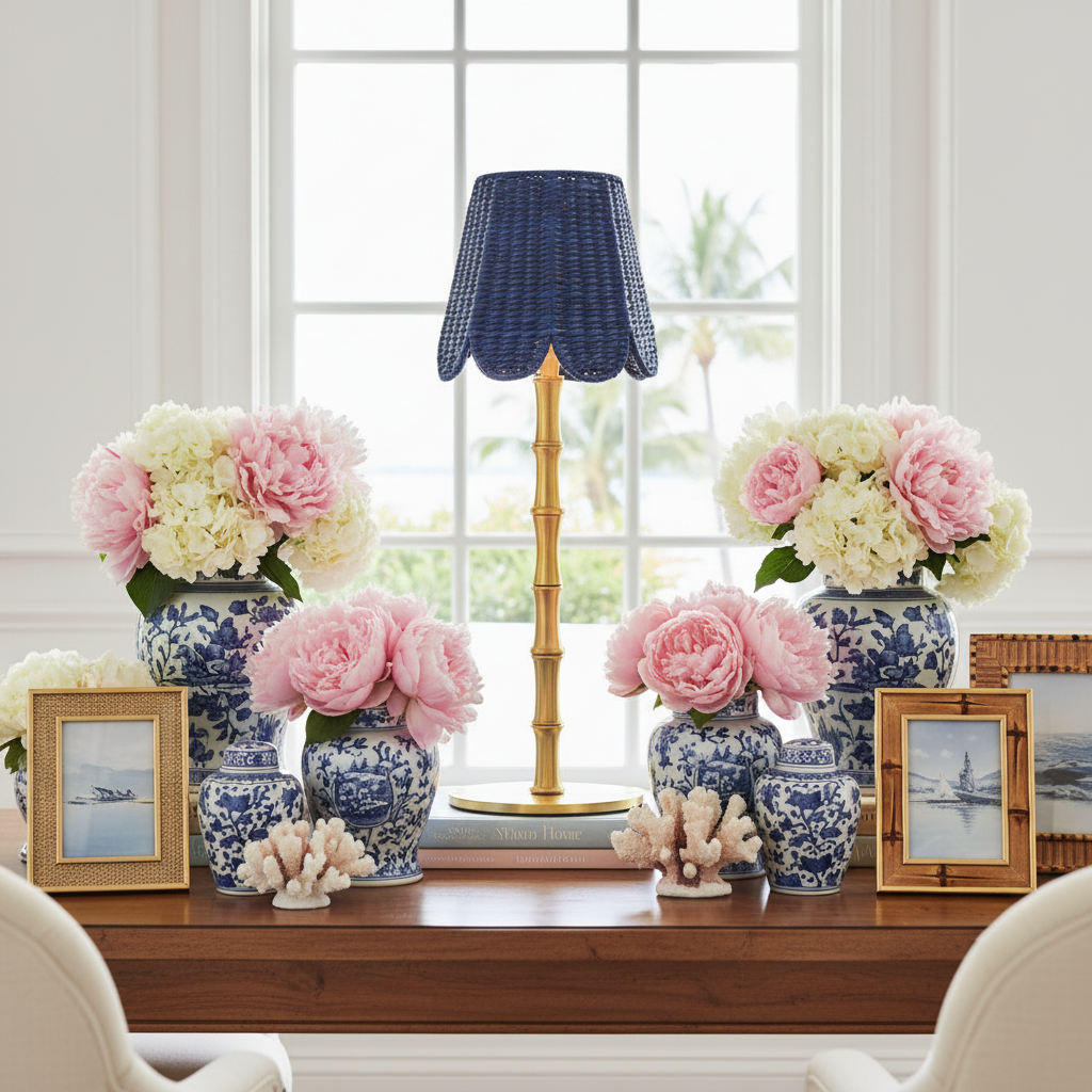 The Hinckley - Golden Bamboo Lamp with Rattan Shade