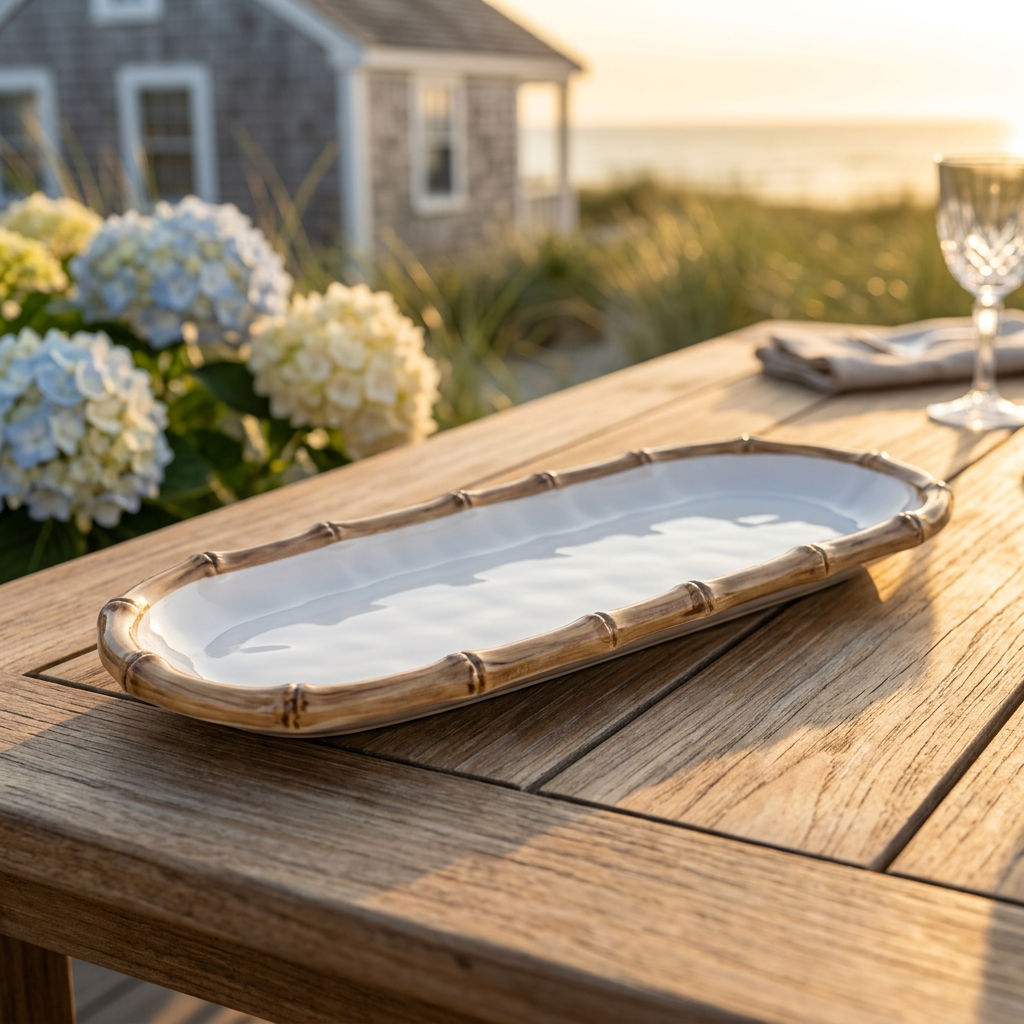 The Sconset Bamboo Baguette Platter (White and Natural) - Beatriz Ball