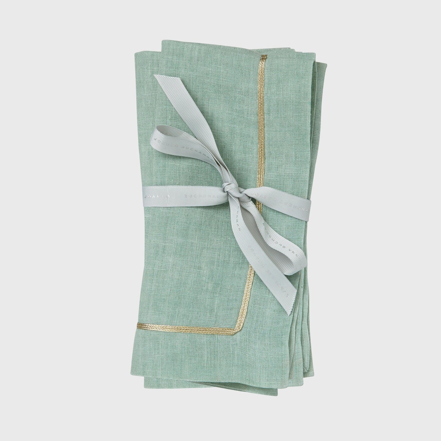Gold Trim Linen Dinner Napkins, Sea Foam, Joanna Buchanan - Set of 2
