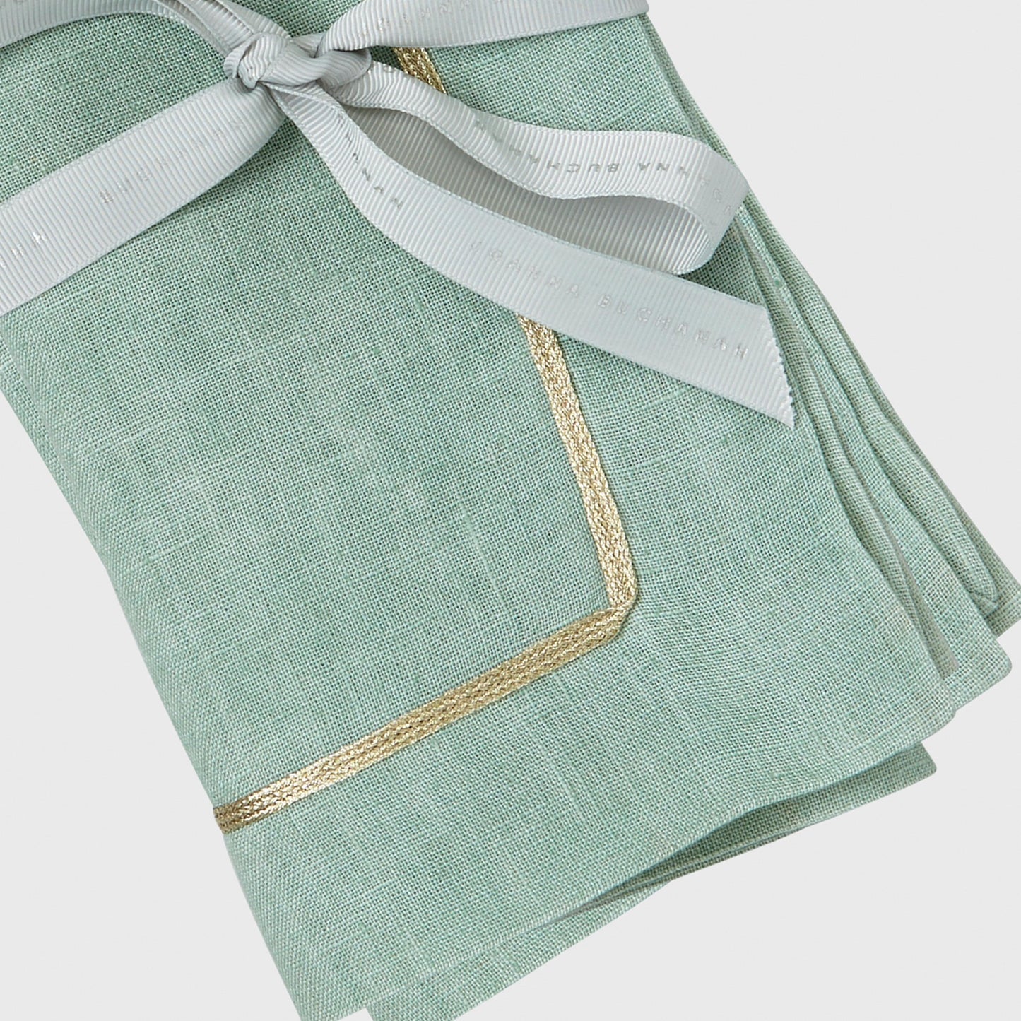 Gold Trim Linen Dinner Napkins, Sea Foam, Joanna Buchanan - Set of 2