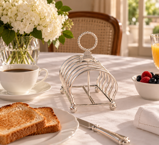 Hôtel Silver - Vintage Rope Handle Toast Rack, Grand 6-Slice With Ball Feet